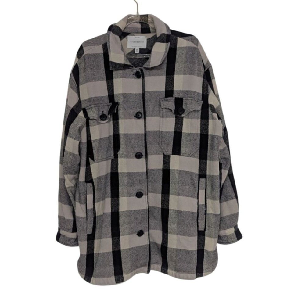Lucky Brand Plaid Flannel Shacket Womens Size Medium Black Oversized Shirt